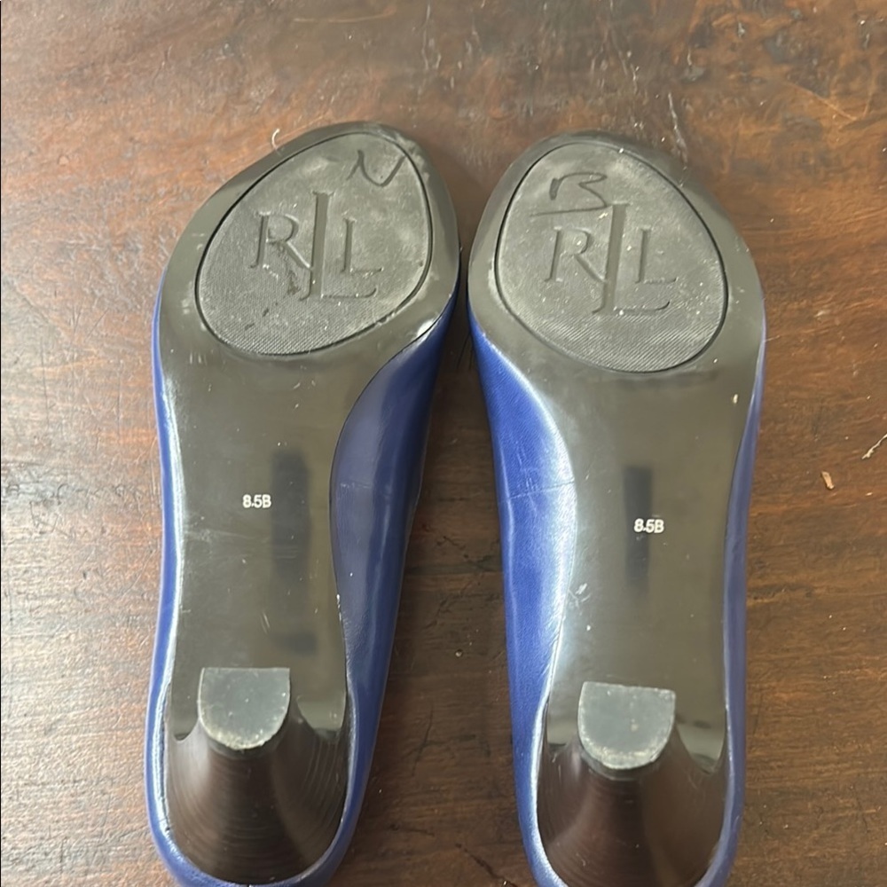 Ralph Lauren Blue Peep-Toe Heels with Buckle Sz8.5 - Picture 4 of 11